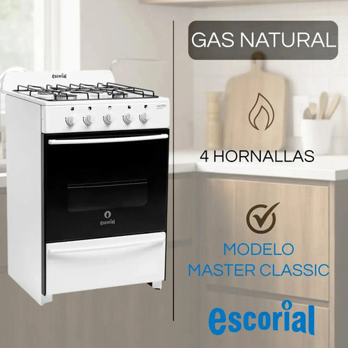 Cocina Escorial Master Classic A Gas Natural 4 Hornallas Blanca Puerta Con Visor Blanco