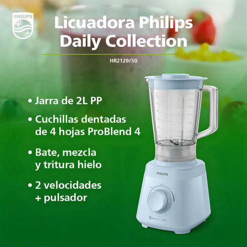 Licuadora Philips Hr2129/50 Jarra Plastica De 550w Blanco Celeste