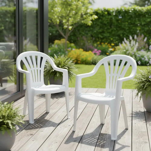2 Sillas Plasticas Apilables Interiores Exteriores Tm H:100k Blanco Lisa