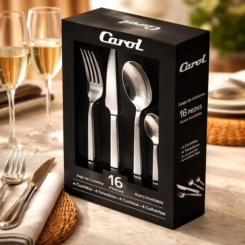 Juego De Cubiertos Carol Premium 16 Piezas Acero Inox Gris