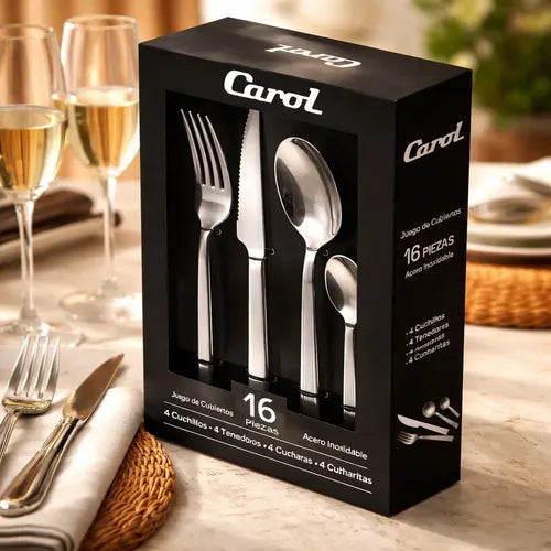 Juego De Cubiertos Carol Premium 16 Piezas Acero Inox Gris
