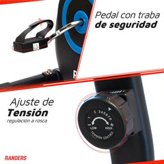 Bicicleta Fija Horizontal Randers Arg-2534 Regulabe Mangetic Color Negro