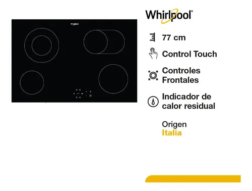 Anafe Eléctrico Whirlpool Vitrocerámico 77 Cm Negro
