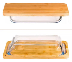 Fuente Asadera Vidrio Templado Tabla Bambú 34cm Carol Marrón Claro