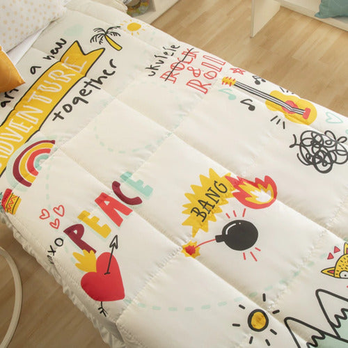 Cubrecama De 1 Plaza 1/2 Casablanca Peace Twin Oro Cts Color Blanco Lisa