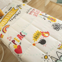 Cubrecama De 1 Plaza 1/2 Casablanca Peace Twin Oro Cts Color Blanco Lisa