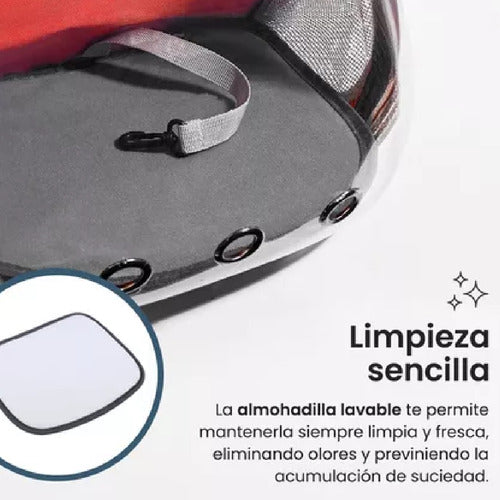 Mochila Transportadora Mascota Perro Gato Capsula Burbuja R Rojo