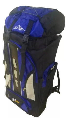 Mochila Para Camping Trekking Outdoor Azul Oscuro 90lts Cts Diseño De La Tela Liso