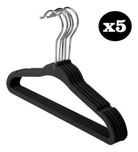 Perchas Slim Terciopelo Antideslizante Delgadas X 5 Tio Musa Color Negro