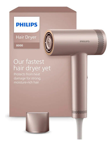 Secador De Pelo Philips Iónico Serie 8000 Bhd837 Motor Bldc Rosa Pálido