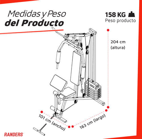 Multigimnasio Multigym Randers Con Lingotera 100 Kg Estructura Negro Tapizado Negro