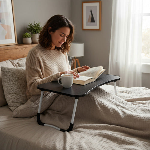 Mesa Bandeja Plegable Para Desayuno Base Notebook Negra