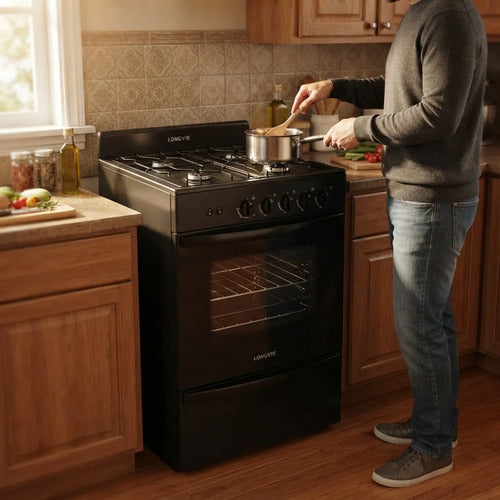 Cocina A Gas Longvie 12331g Grafito De 4 Hornallas 56cm Grafito