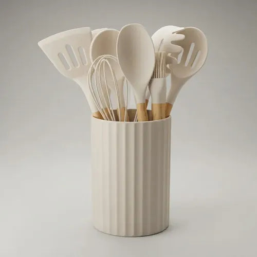Set De 12 Utensillos De Cocina Carol 68012 C/contenedor Beige
