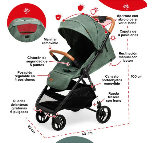Cochecito De Paseo Bebesit 1321c T- Flex Verde Verde Negro
