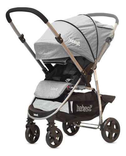 Cochecito Huevito Travel System Y Manillar Rebatible Bebesit Gris Claro