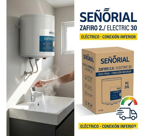 Termotanque Eléctrico Señorial Zafiro 2.0 30lts Conexión Inferior Blanco
