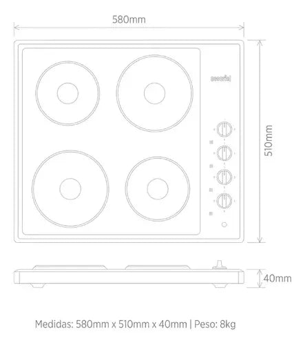 Anafe Escorial Aeho-58 60cm Eléctrico Empotrable Hot Plate Plateado