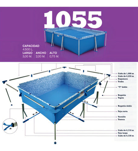 Pileta Estructural Rectangular Pelopincho 1055 Con Capacidad De 4500 Litros 2x3 M