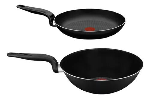 Set Sartén 24cm Wok 28cm Tefal T701set Pratika Antiadherente Negro