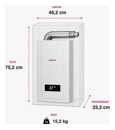 Calefón Digital Tiro Forzado Longvie Cf16-n Pilotless 16lts Blanco Gn