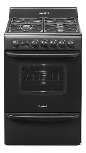 Cocina A Gas Longvie 13501g 56cm Grafito Cajón Parrilla Negro