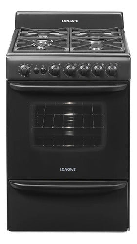 Cocina A Gas Longvie 13501g 56cm Grafito Cajón Parrilla Negro