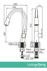 Grifo De Cocina Monocomando Fv H5 Lenga 0412/h5 Extensible Cromo Acabado Brillante
