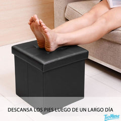 Puff Baulera Plegable Tm Guardado Capitone  38x38 Negro   Negro