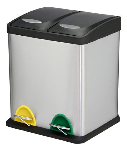 Tacho Cesto Doble De Basura Acero Inoxidable Con Pedal Color Gris