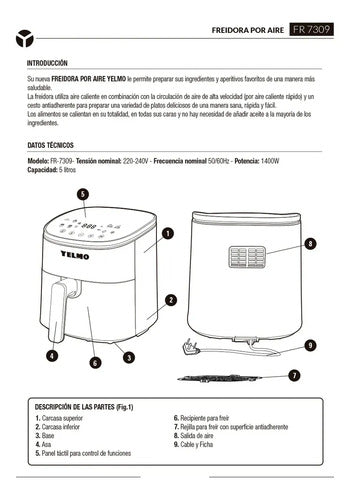 Freidora De Aire Yelmo Fr-7309 Digital 5 Litros 1400w Dig Violeta