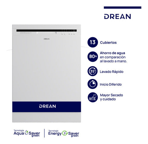 Lavavajillas Drean Blanco Lvdr1306cb0 13 Cubiertos - Blanco