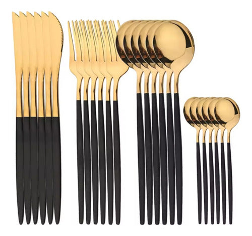 Set De Cubiertos Tm X 24 Piezas Acero Inox Dorado Negro Cts Negro
