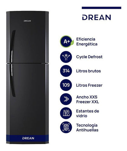 Heladera Cíclica Con Freezer Drean Hdr320f50n Negra 314l Negro