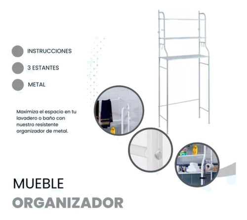 Estanteria Organizador Baño Lavarropas 3 Niveles Blanco Cts Blanco