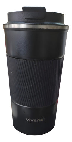 Vaso Termico Acero Inox Con Tapa Frio Calor Vivendi Negro Negro Lisa