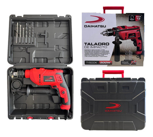 Taladro Percutor Eléctrico 500w 13mm Con Maletín Y Juego De Mechas Daihatsu Ti500k Control De Velocidad Variable Y Funciones De Reversa Y Percutor
