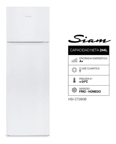 Heladera Siam Hsi-ct260b Top Mount Cíclica 244l Blanco