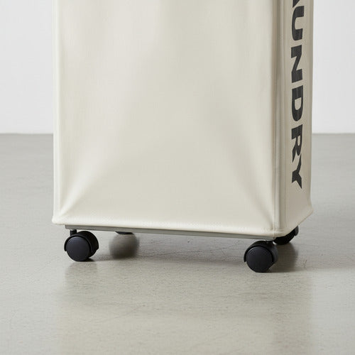 Cesto De Ropa Sucia Compacto Con Ruedas Rectángular Plegable Beige Lisa