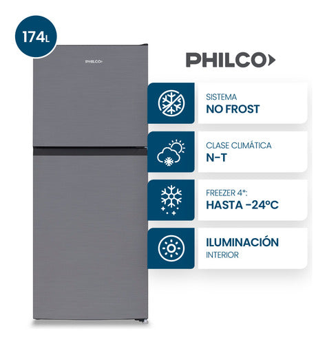 Heladera Philco Top Mount No Frost 174l Inox - Phnt198x2