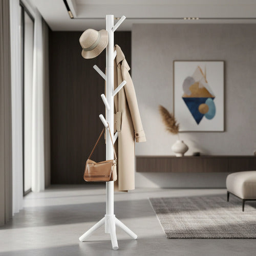 Perchero De Pie De Madera Con Base De 3 Soportes Blanco