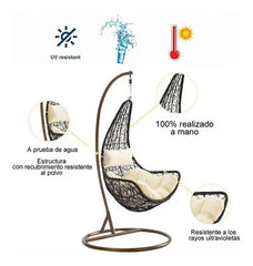Sillon Hamaca Nido Colgante Simil Rattan Marron Tio Musa Color Marrón Huevito