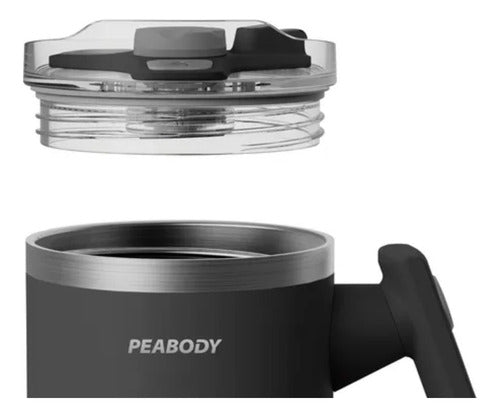 Vaso Térmico Mug Peabody Pemg1200 Negro 1200ml Doble Tapa Cs Negro Lisa
