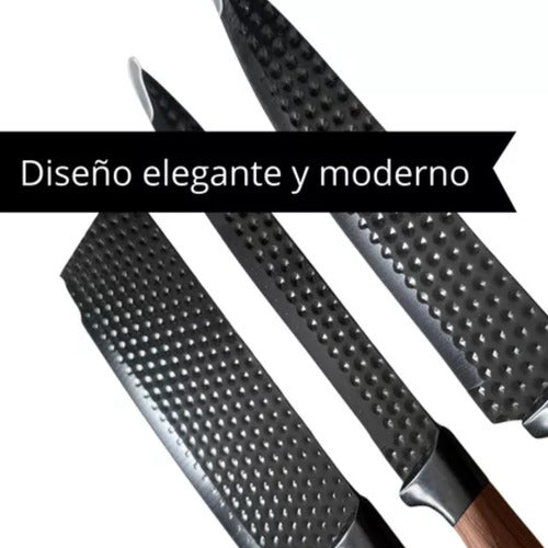 Juego De Cuchillos Tijera Rallador Tm 6 Piezas Taco Madera Negro
