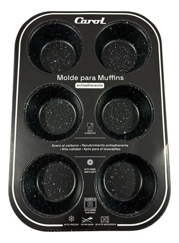 Molde Para Muffin Carol Antiadherente 6 Cavidades Color Negro