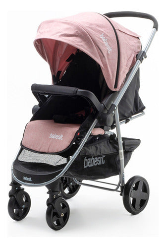 Cochecito De Paseo Con Manillar Rebatible Rosado Rosa Plateado