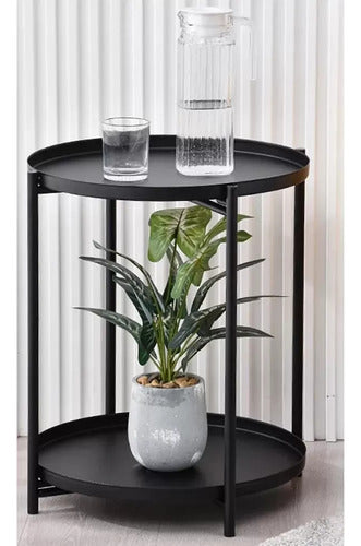 Mesa Ratona Mesa De Arrime De Luz Metal 2 Estantes Vivendi Negro