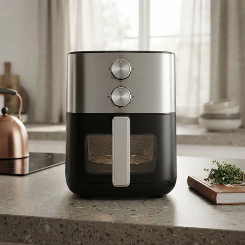 Freidora De Aire Atma Fr256maip Con Visor 6l Inox 1750w Negro