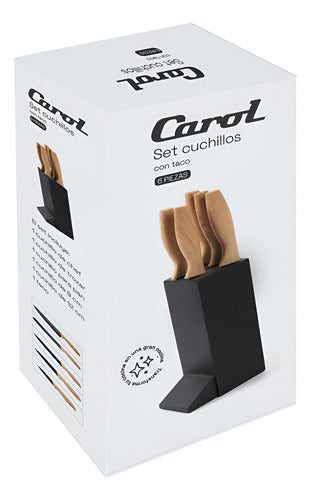 Set Juego 5 Cuchillos Soporte Taco Negro Cocina Chef Carol Negro