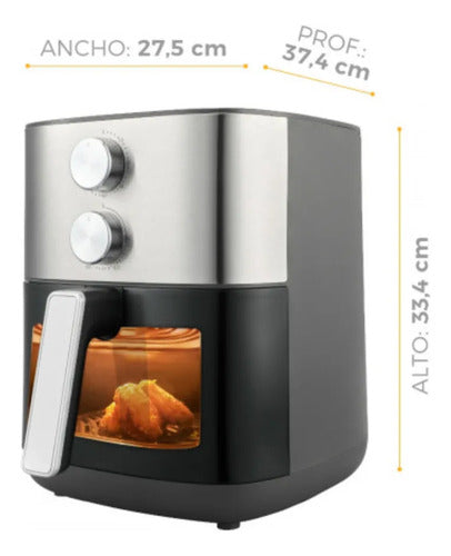 Freidora De Aire Atma Fr256maip Con Visor 6l Inox 1750w Negro